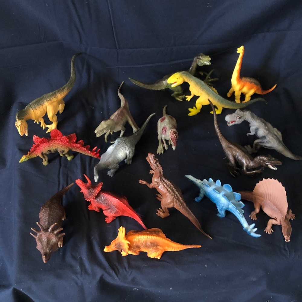 Dinosaur Playset of 16” T. rex triceratops sthegasssurus, raptor + more